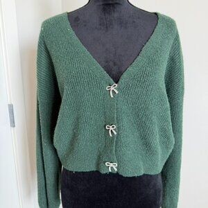 Green Bow Front Knit Cardigan | Large